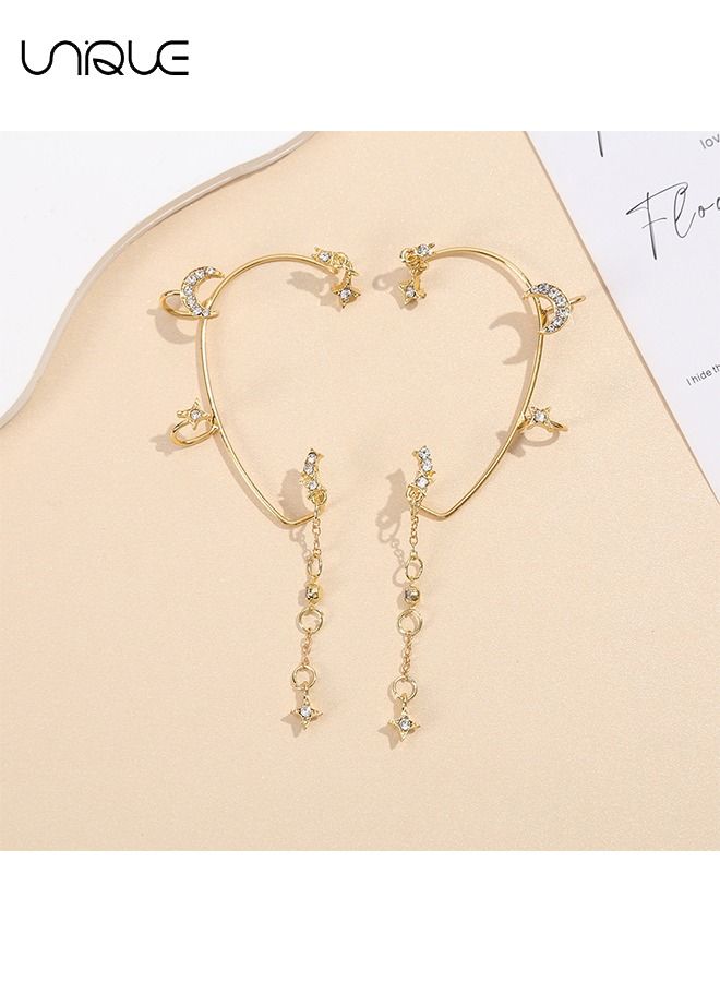 يونيك 1 زوج من خطافات الأذن - خطافات الأذن للقمر - خطافات أذن مدمجة بالذهب - خطافات أذن مثقوبة مرصعة بالماس - صناعة يدوية - أنيقة وبسيطة - مناسبة لحفلات التخرج تأثيرية - هدايا - Image 2
