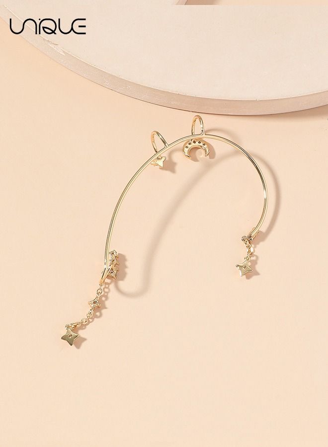 يونيك 1 زوج من خطافات الأذن - خطافات الأذن للقمر - خطافات أذن مدمجة بالذهب - خطافات أذن مثقوبة مرصعة بالماس - صناعة يدوية - أنيقة وبسيطة - مناسبة لحفلات التخرج تأثيرية - هدايا - Image 4