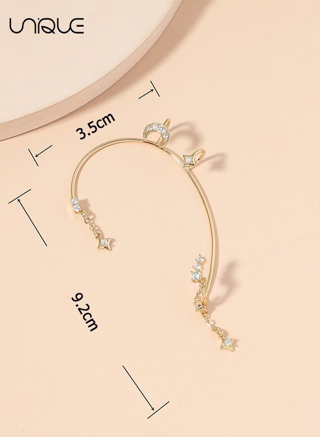 يونيك 1 زوج من خطافات الأذن - خطافات الأذن للقمر - خطافات أذن مدمجة بالذهب - خطافات أذن مثقوبة مرصعة بالماس - صناعة يدوية - أنيقة وبسيطة - مناسبة لحفلات التخرج تأثيرية - هدايا - Image 5