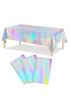 Excefore 3 Pack Iridescence Plastic Tablecloths, Shiny Disposable Rectangle Table Covers, Iridescent Table Cloth for Wedding Party Birthday Christmas Baby Shower Decoration, 54" x 108"  - Image 1