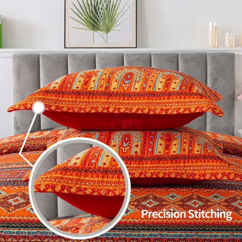 VAPUTAR Cotton Quilt King Size Bedding Set - 3 Pieces King Quilt Bedding Set, Boho King Size Quilts, Lightweight Reversible Coverlets Bedspreads for Farmhouse Bedroom (Red/Orange) - Image 5