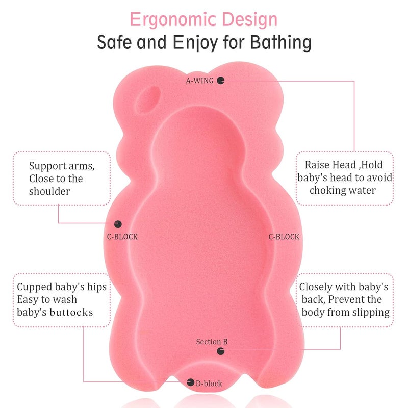 KECUCO Baby Bath Cushion Infant Bath Mat, Pad & Sponge for Toddler, Infant & Newborn (Pink-Style4) - Image 4
