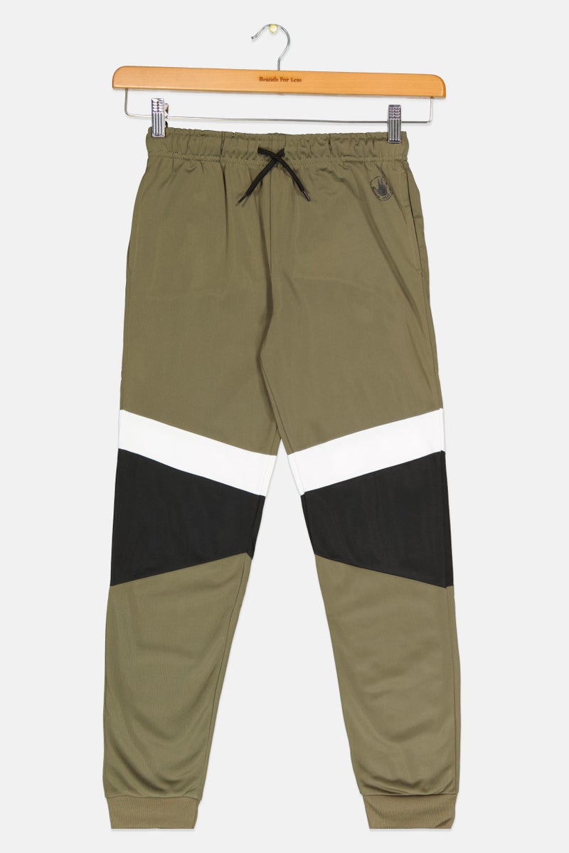 Body Glove Kids Boy Coloblock Drawstring Jogger Pants, Olive - Image 1