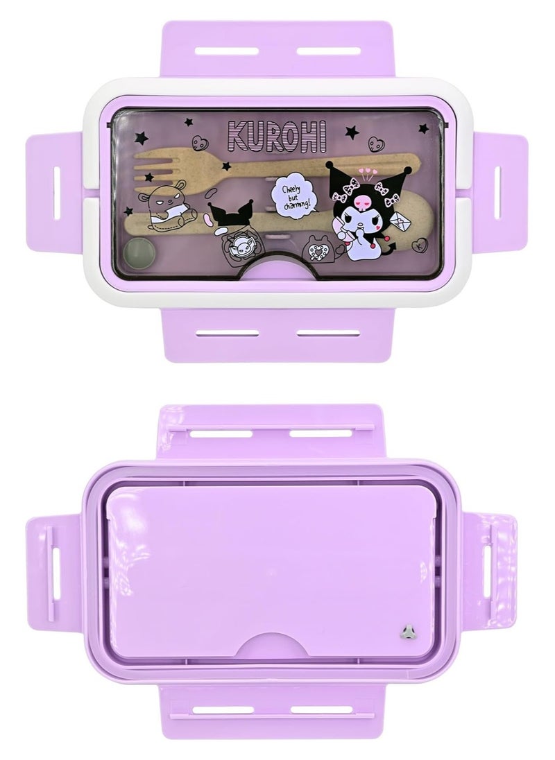 Cartoon Kuromi Cute Printed All-in-One Bento Box with Handle Kawaii 4 Point Locking Lunch Box Container for Food Fruit Snacks