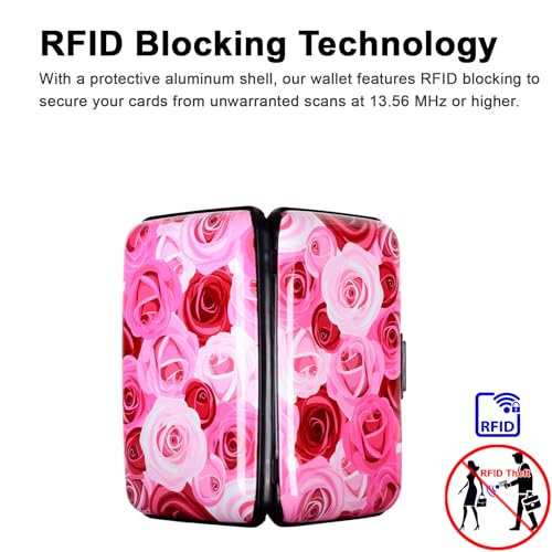 Kaabao Credit Card Holder, Metal Card Wallet RFID Blocking Mini Slim Aluminum Business Hard Card Case for Women Men (Roses) - Image 3