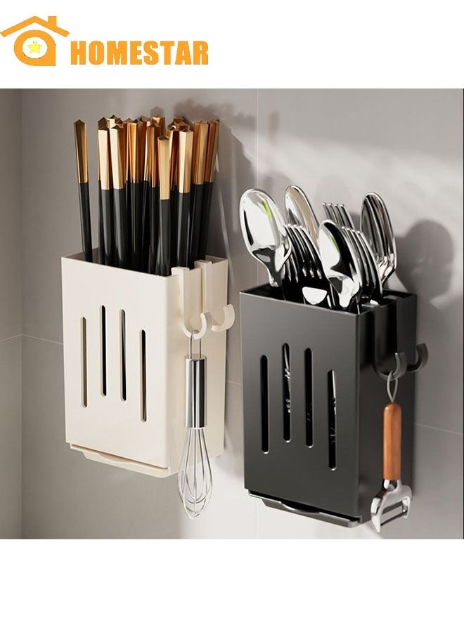 هومستر حامل أدوات الطعام متعددة الوظائف ، وقف تخزين الأدوات مع علبة الصرف الصحي ، والملاعق والشوك المستقلة المثبتة على الحائط ، ومواد ABS السميكة للمطبخ - Image 1
