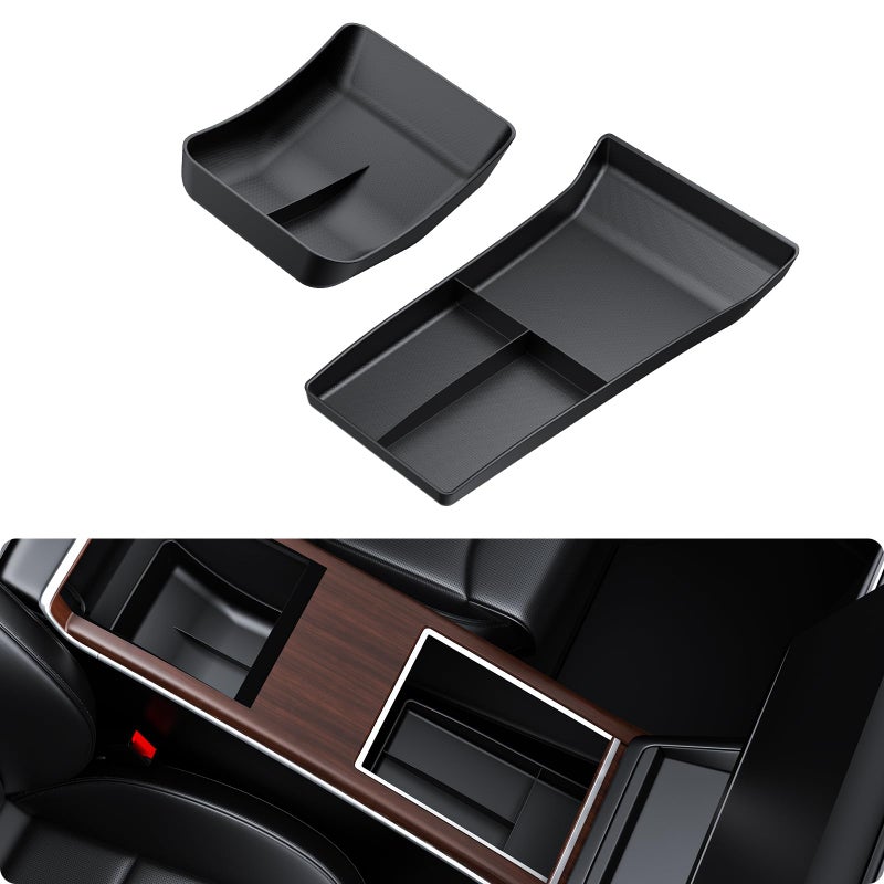 BASENOR 20222026 Tesla Model S Model X Lower Center Console Organizer Tray Insert Compartment Under Cupholder Interior Accessories Storage Fit Model SModel X Refresh Plaid Long Range - Image 2