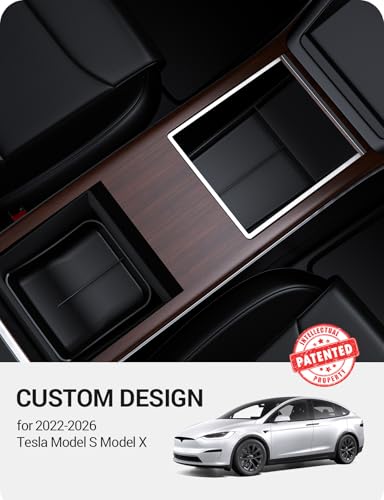 BASENOR 20222026 Tesla Model S Model X Lower Center Console Organizer Tray Insert Compartment Under Cupholder Interior Accessories Storage Fit Model SModel X Refresh Plaid Long Range - Image 3