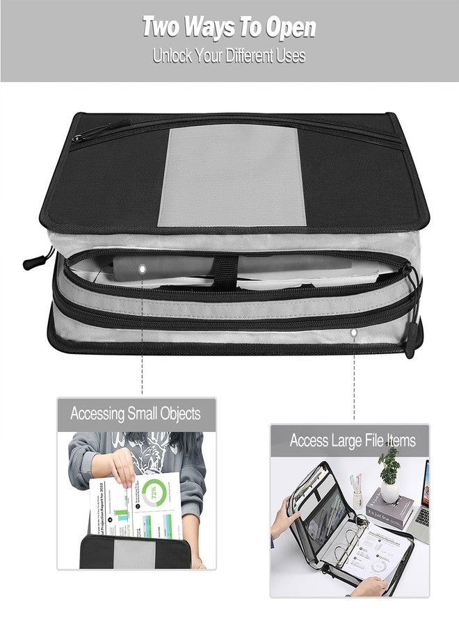 MoKo Zipper Binder, 3-Inch 3 Rings Binder with Zipper, 600 Sheet Capacity Multi-Pocket School Bag Organizer, Handle and Shoulder Strap Included, Black & Gray - Image 4