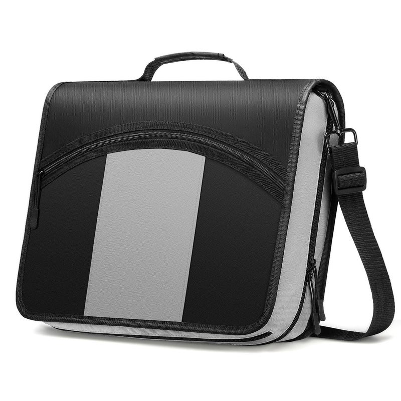 MoKo Zipper Binder, 3-Inch 3 Rings Binder with Zipper, 600 Sheet Capacity Multi-Pocket School Bag Organizer, Handle and Shoulder Strap Included, Black & Gray - Image 1
