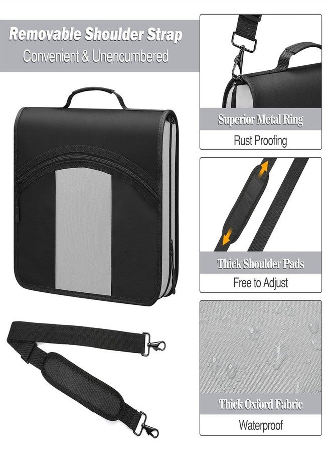 MoKo Zipper Binder, 3-Inch 3 Rings Binder with Zipper, 600 Sheet Capacity Multi-Pocket School Bag Organizer, Handle and Shoulder Strap Included, Black & Gray - Image 5