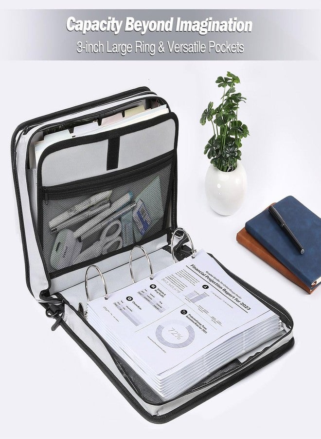 MoKo Zipper Binder, 3-Inch 3 Rings Binder with Zipper, 600 Sheet Capacity Multi-Pocket School Bag Organizer, Handle and Shoulder Strap Included, Black & Gray - Image 2