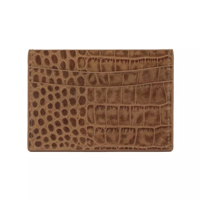 Hot-selling good texture crocodile print real cowhide ID card bag card cover card protective cover ultra-thin delicate coin purse for men and women Light Brown size lines 