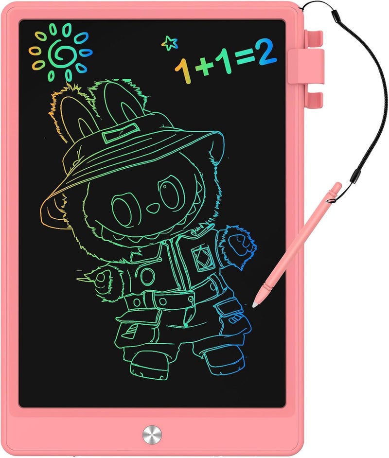 لوح كتابة LCD للأطفال، لوحة رسم ملونة، لوحة رسم، ألعاب تعليمية للأولاد والبنات من عمر 3-6 سنوات هدية (وردي، 12.9 بوصة) - Image 1