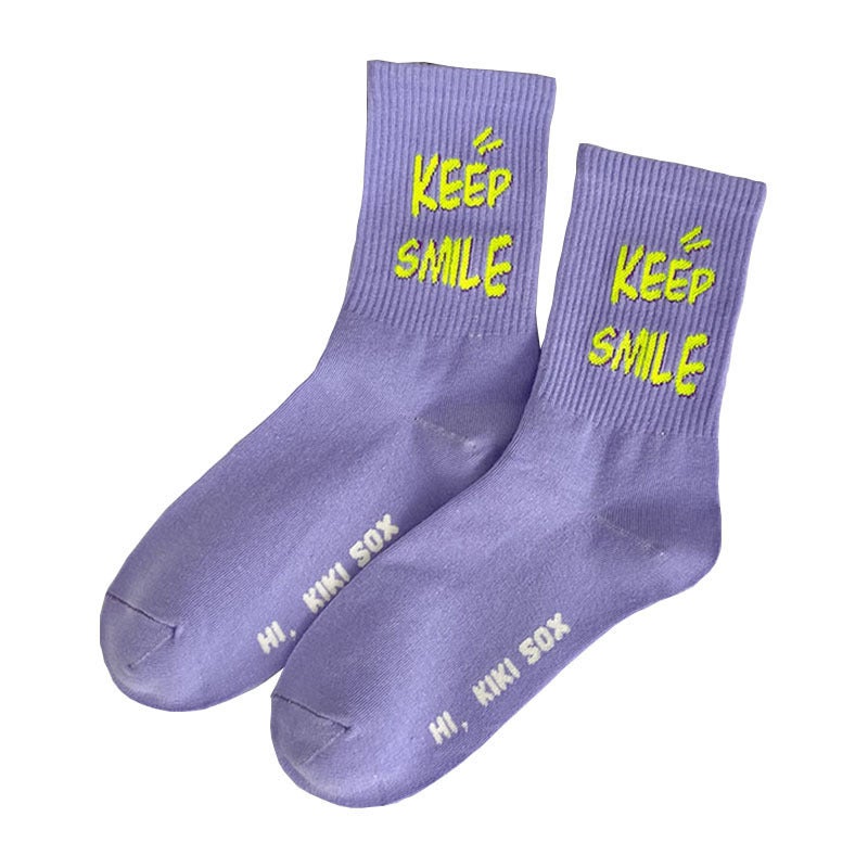 Generic Smiley Letter Socks Korean Streetwear Skateboard Crew Green - Image 5