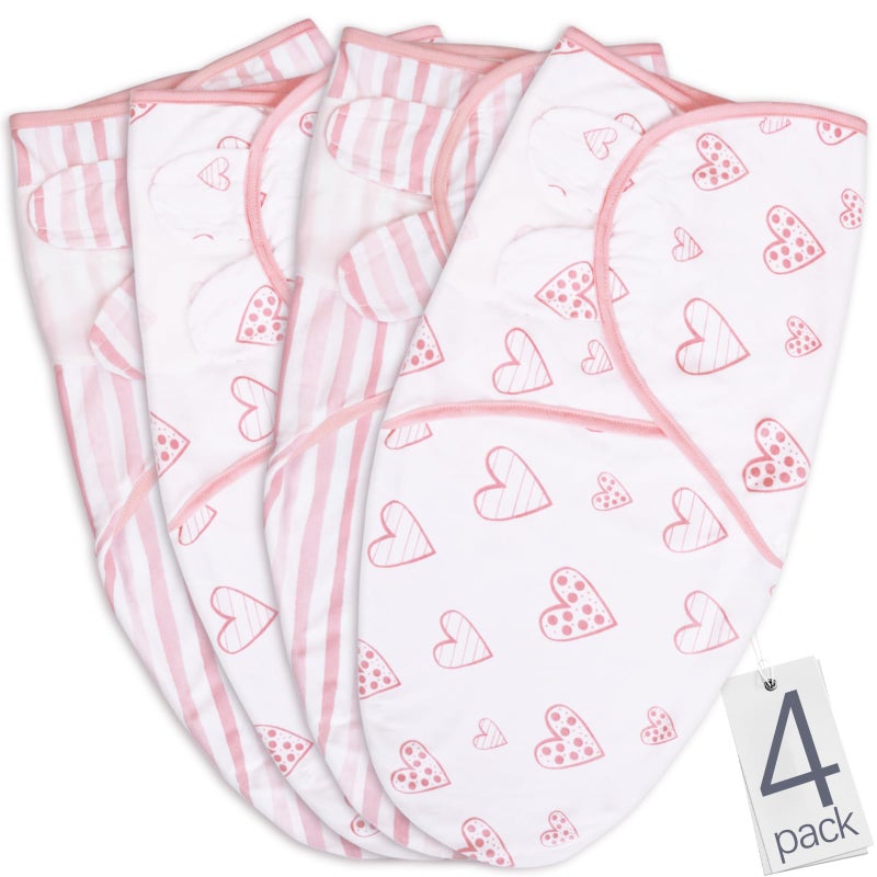 Biloban Baby Swaddle for Girls 0-3 Months, Cotton Blanket, Newborn Essentials, Lovely Pink Print, 4 Pack - Image 1