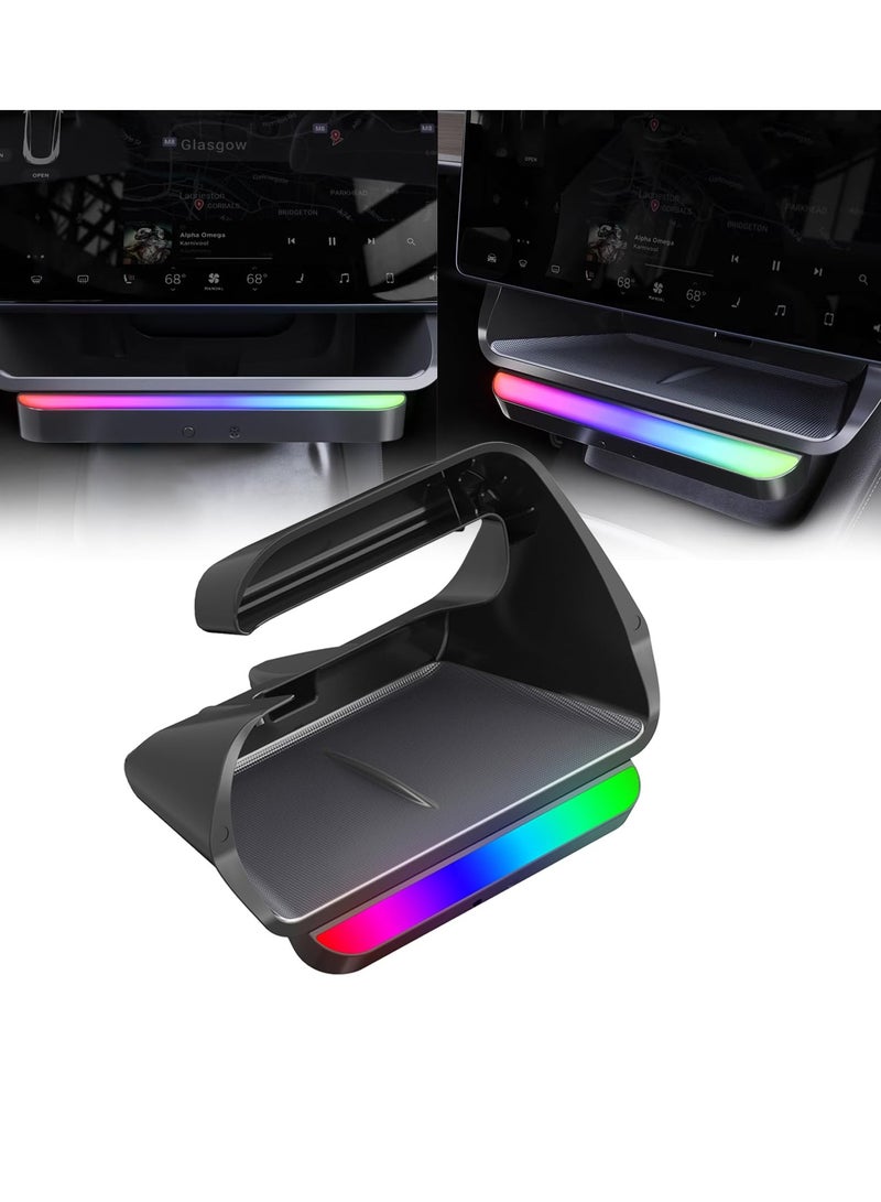 KASTWAVE Center Console Organizer Tray for Tesla Model Y/3, Under Screen Storage Box with Ambient Light, Dashboard Organizer Tissue Holder for Model Y/3 Accessories 2024 2023 2022 2021 - Image 1