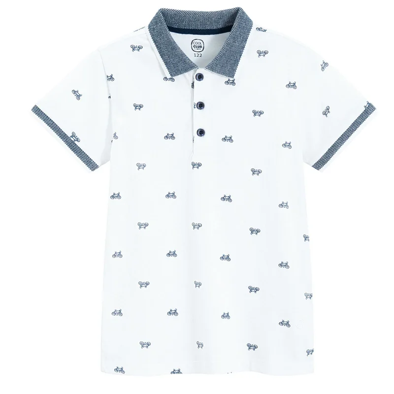 Cool Club تيشيرت بولو قطن أبيض قصير الأكمام