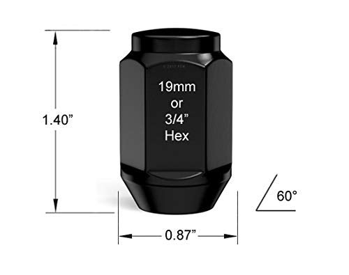 StanceMagic 20pcs 1/2-20 Lug Nuts Bulge Closed End, Cone Acorn Seat, 3/4" 19mm Hex, Compatible with Jeep Wrangler TJ JK Cherokee XJ Wrangler Liberty Rubicon CJ5 CJ7 ZJ WJ WK - Black, 1.4in Length - Image 3