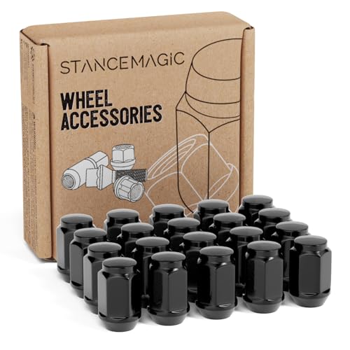 StanceMagic 20pcs 1/2-20 Lug Nuts Bulge Closed End, Cone Acorn Seat, 3/4" 19mm Hex, Compatible with Jeep Wrangler TJ JK Cherokee XJ Wrangler Liberty Rubicon CJ5 CJ7 ZJ WJ WK - Black, 1.4in Length - Image 1