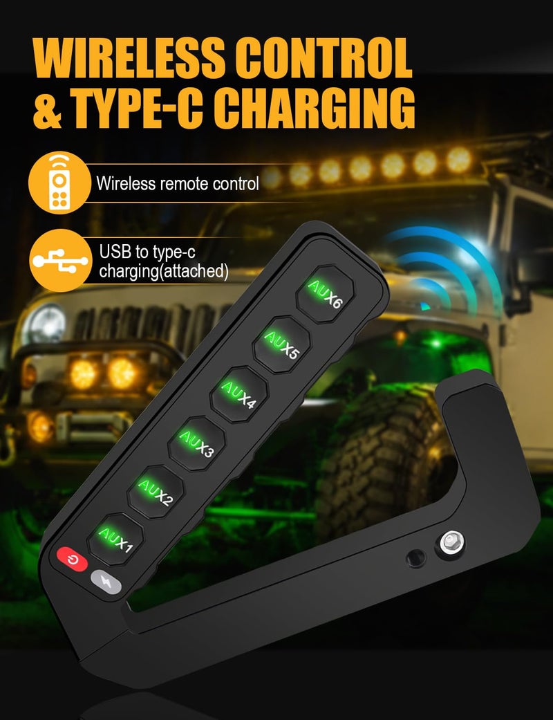 ADTOPI Grab Handle Switch Panel for JK, 6 Gang Wireless Switch Panel Armrest Switch Panel Compatible with Jeep Wrangler JK JKU 2007-2018 with Integrated Control Box & Type-C Charging - Image 4