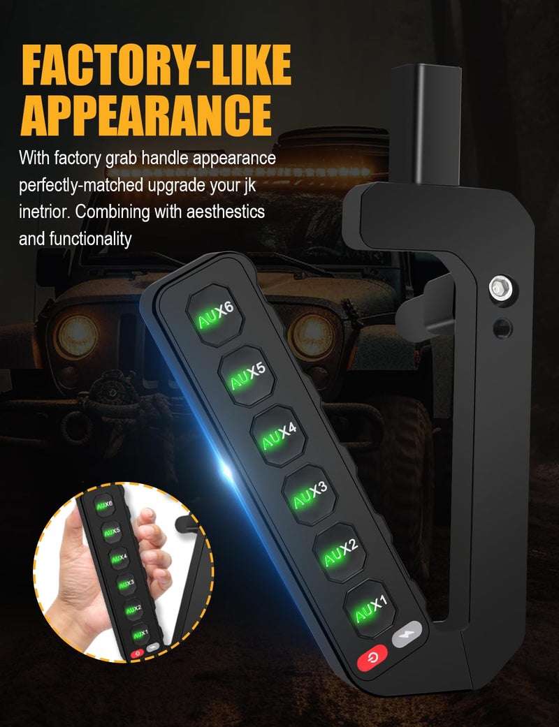 ADTOPI Grab Handle Switch Panel for JK, 6 Gang Wireless Switch Panel Armrest Switch Panel Compatible with Jeep Wrangler JK JKU 2007-2018 with Integrated Control Box & Type-C Charging - Image 3