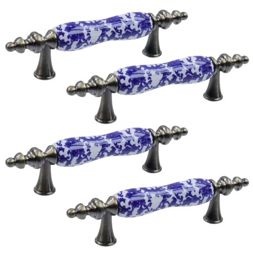 Mcredy Cabinet Pulls Ceramic Door Knobs Painted Cabinet Drawer Wardrobe Pull Handles Blue and White Porcelain Pattern with Screws T Pull Handles Pack of 4 - Image 1