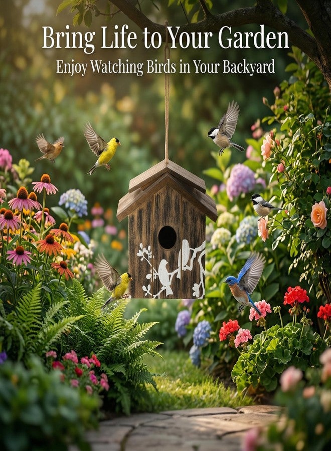 Topadorn Wooden Bird House Hanging Outdoor,Eco Friendly Materials and Decorative with Bird Printed - Image 5
