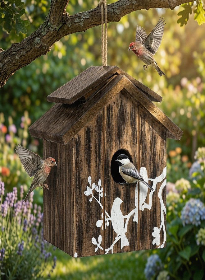 Topadorn Wooden Bird House Hanging Outdoor,Eco Friendly Materials and Decorative with Bird Printed - Image 1