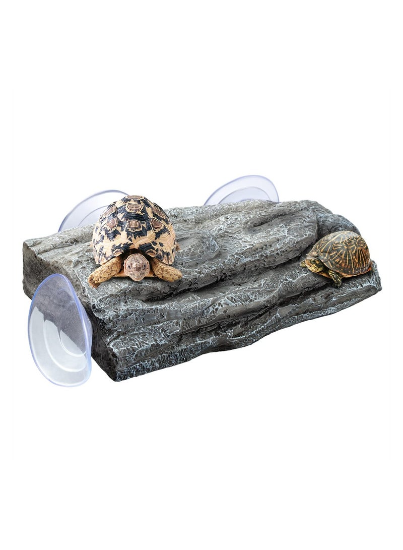 Aquarium Turtle Basking Platform with Strong Suction Cups Ideal for Tortoises Frogs Newts and Lizards in Grey Color - Image 1