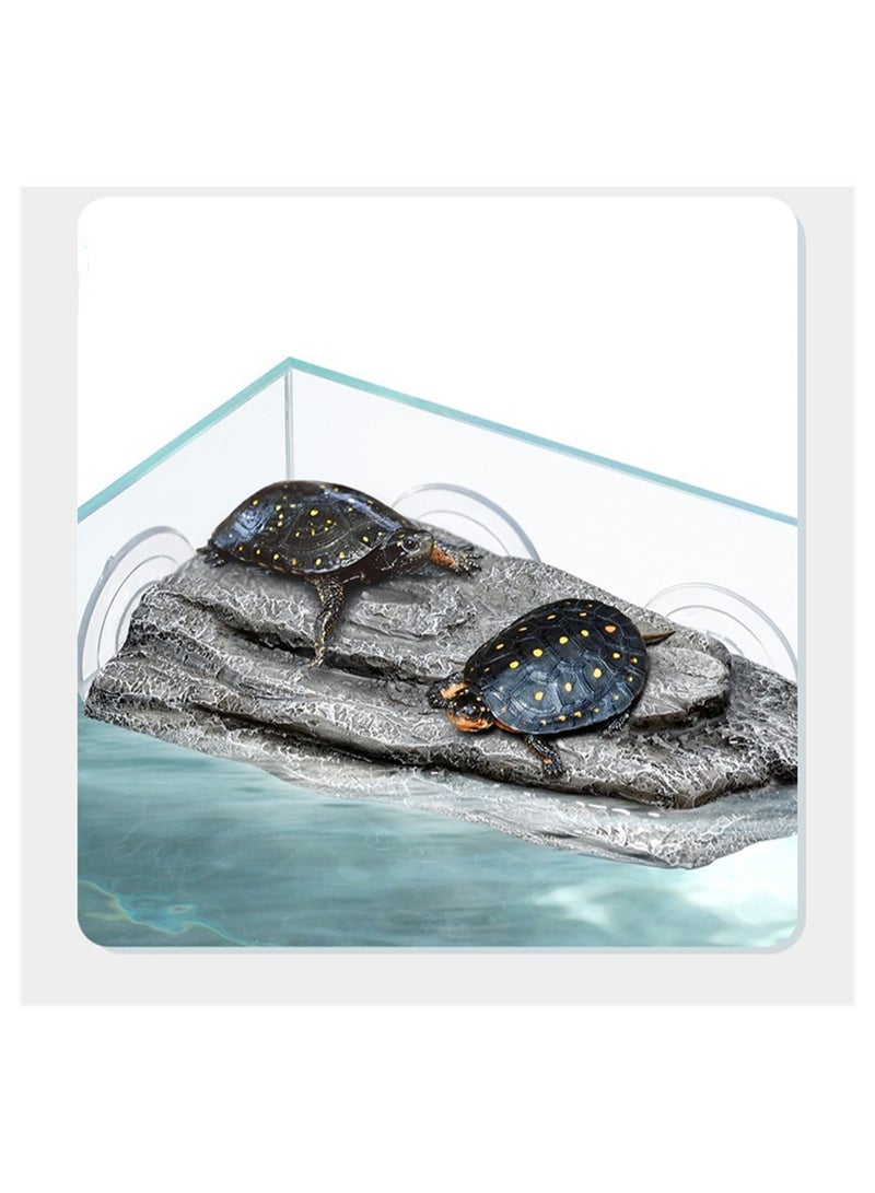 Aquarium Turtle Basking Platform with Strong Suction Cups Ideal for Tortoises Frogs Newts and Lizards in Grey Color - Image 2