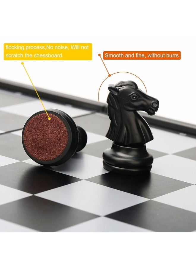 QuadPro 3 in 1 Magnetic Chess Checkers Backgammon Board Game Set with Folding Board Travel Games for Kids and Adults (Chess: Black & White) - Image 1