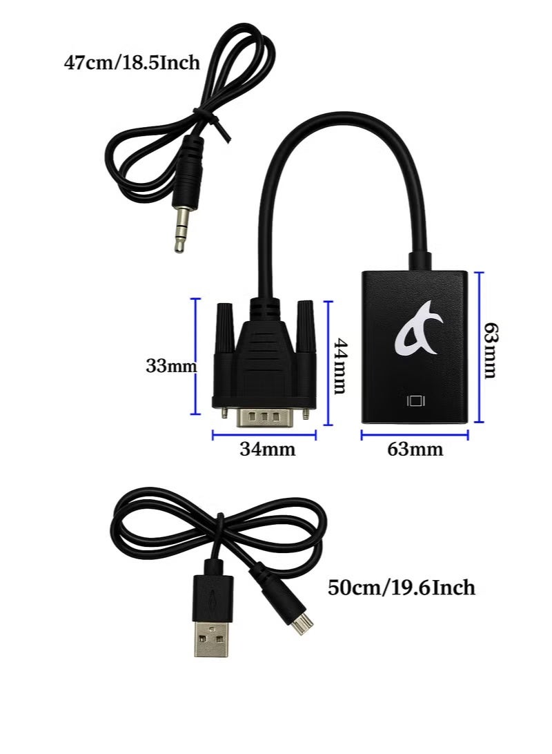 FUJISHKA VGA to HDMI Converter Adapter, VGA Male to HDMI Female Cable with 1080P HD Video and Audio Support – for Connecting Old PC, Laptop with VGA Output to Monitor, HDTV, Projector – Includes 3.5mm Audio and USB Cable - Image 3