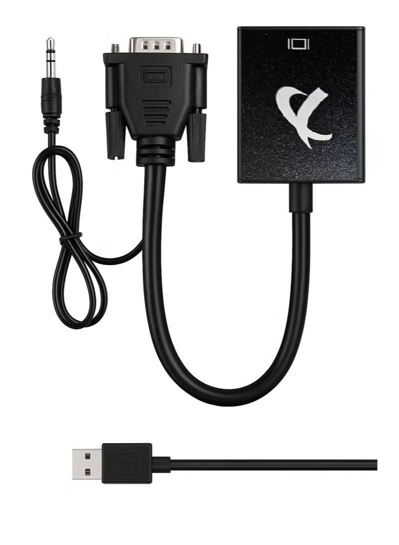 FUJISHKA VGA to HDMI Converter Adapter, VGA Male to HDMI Female Cable with 1080P HD Video and Audio Support – for Connecting Old PC, Laptop with VGA Output to Monitor, HDTV, Projector – Includes 3.5mm Audio and USB Cable - Image 2