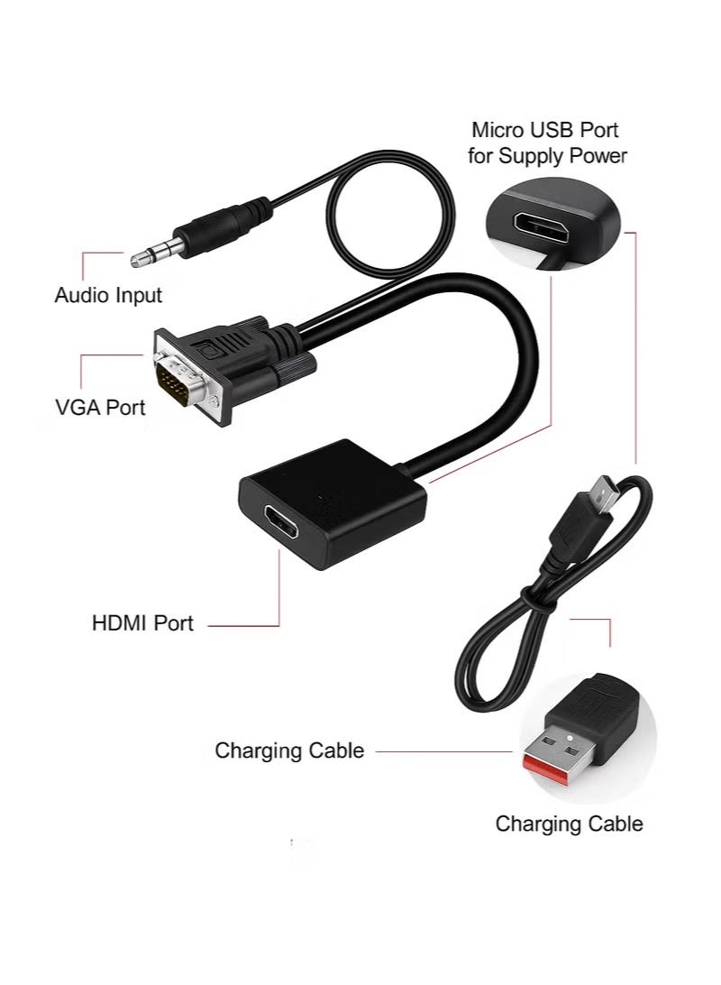 FUJISHKA VGA to HDMI Converter Adapter, VGA Male to HDMI Female Cable with 1080P HD Video and Audio Support – for Connecting Old PC, Laptop with VGA Output to Monitor, HDTV, Projector – Includes 3.5mm Audio and USB Cable - Image 5