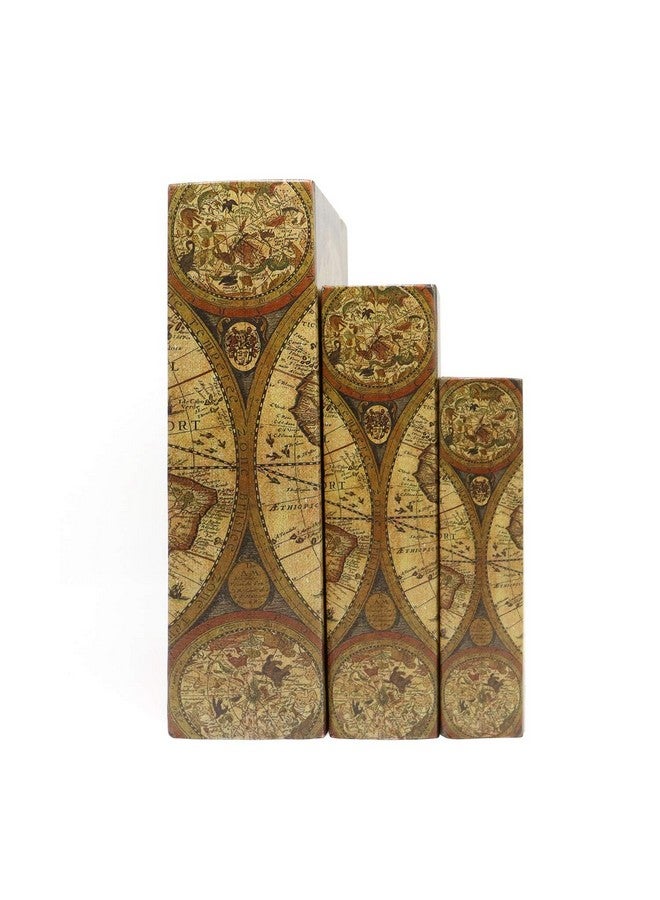 چولي تاك صناديق كتب جوليتاك المزخرفة بنمط خريطة العالم، صندوق غير مرئي بغطاء مغناطيسي، مجموعة من 3 قطع من الخشب الصناعي للتخزين (خريطة) - Image 3