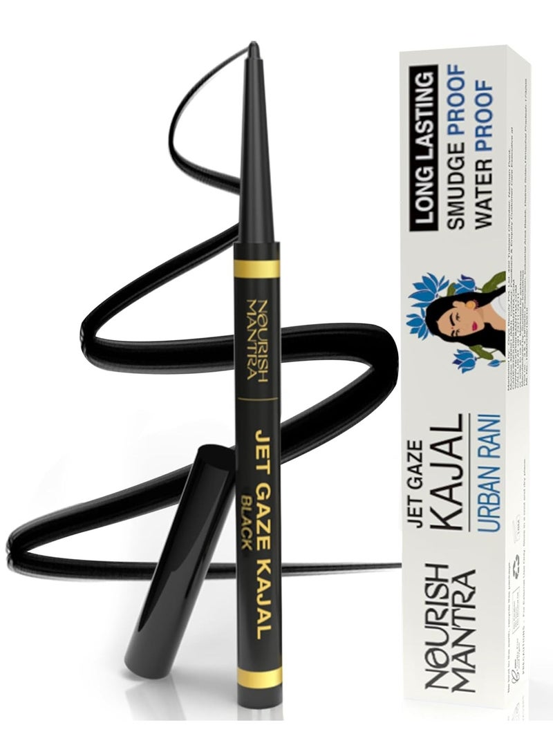 Nourish Mantra’s Jet Gaze Kajal Urban Rani Black Made with Almond Oil  Argan Oil and Vitamin E Intense Pigmentation Smudge Proof Water Proof Long Lasting Retractable Kajal Pencil  0.35g  Black - Image 1