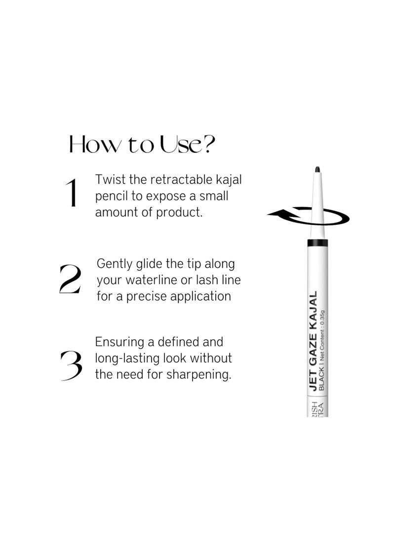 Nourish Mantra’s Jet Gaze Kajal Urban Rani Black Made with Almond Oil  Argan Oil and Vitamin E Intense Pigmentation Smudge Proof Water Proof Long Lasting Retractable Kajal Pencil  0.35g  Black - Image 2