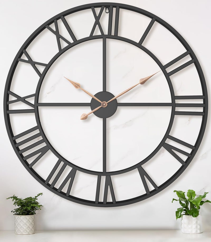36 Inch Extra Oversized Large Giant Modern Decorative Wall ClockVintage Industrial Farmhouse Black Metal Big Roman Numeral Large Clocks for Living Room DecorEntrance FireplaceDinng Room