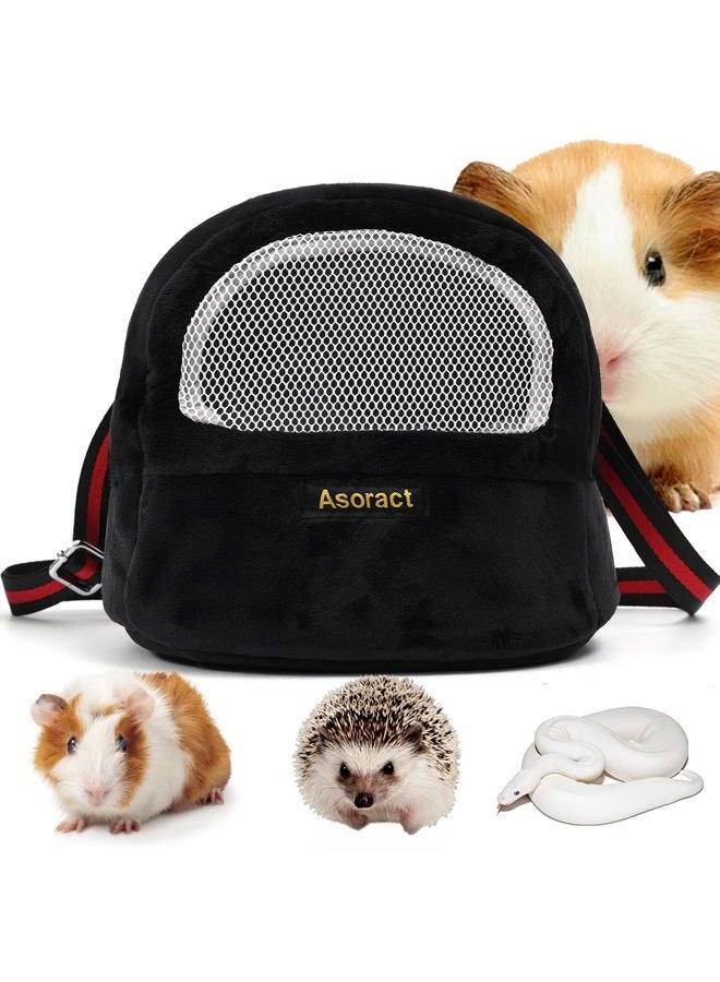 Asoract Sugar Glider Pouch Bonding Fleece Guinea Pig Carrier, Soft Comfortable Going Out Small Pets Sleeping Bag with Adjustable Strap,Breathable Mesh Window and Removable Mat for Hedgehogs (Black, L1) - Image 1