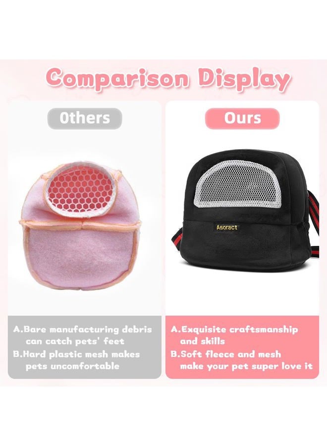 Asoract Sugar Glider Pouch Bonding Fleece Guinea Pig Carrier, Soft Comfortable Going Out Small Pets Sleeping Bag with Adjustable Strap,Breathable Mesh Window and Removable Mat for Hedgehogs (Black, L1) - Image 3