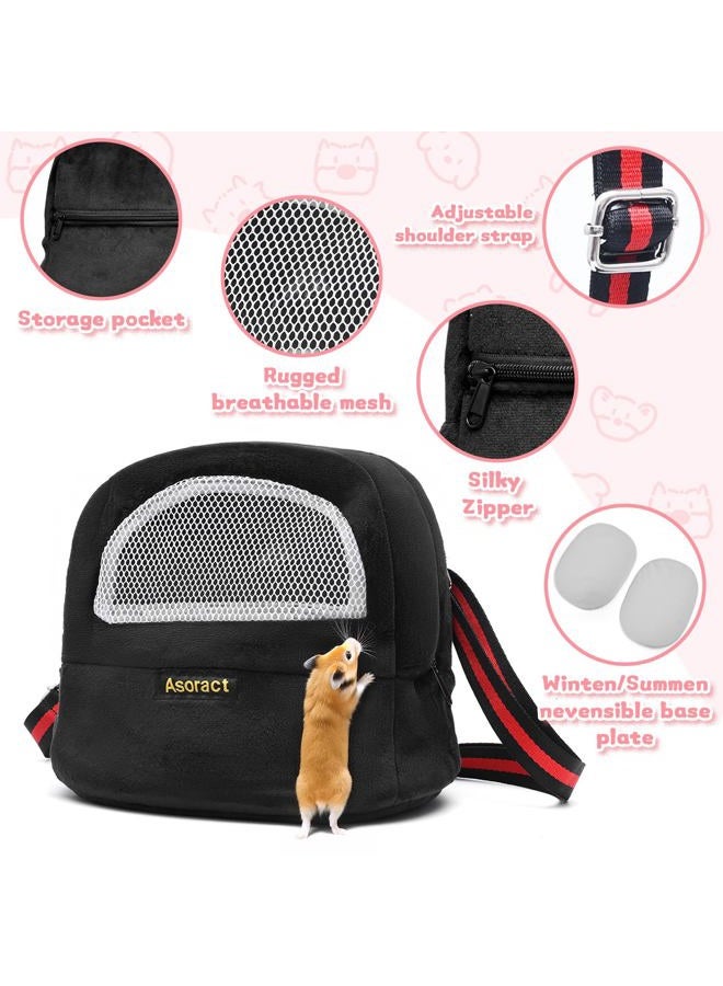 Asoract Sugar Glider Pouch Bonding Fleece Guinea Pig Carrier, Soft Comfortable Going Out Small Pets Sleeping Bag with Adjustable Strap,Breathable Mesh Window and Removable Mat for Hedgehogs (Black, L1) - Image 4