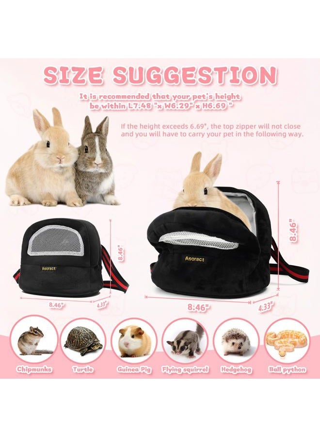 Asoract Sugar Glider Pouch Bonding Fleece Guinea Pig Carrier, Soft Comfortable Going Out Small Pets Sleeping Bag with Adjustable Strap,Breathable Mesh Window and Removable Mat for Hedgehogs (Black, L1) - Image 2