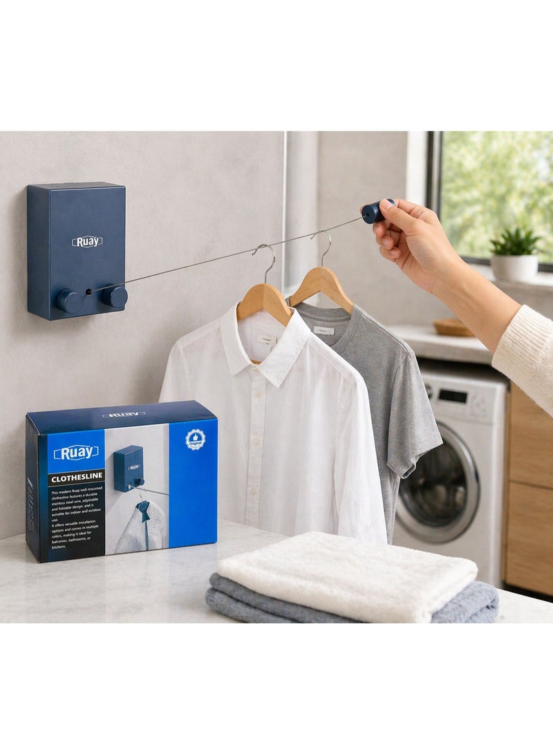 Ruay Retractable Clothesline Wall Mounted Stainless Steel Drying Line for Bathroom Balcony Laundry Room Indoor Outdoor Space Saving - Image 1