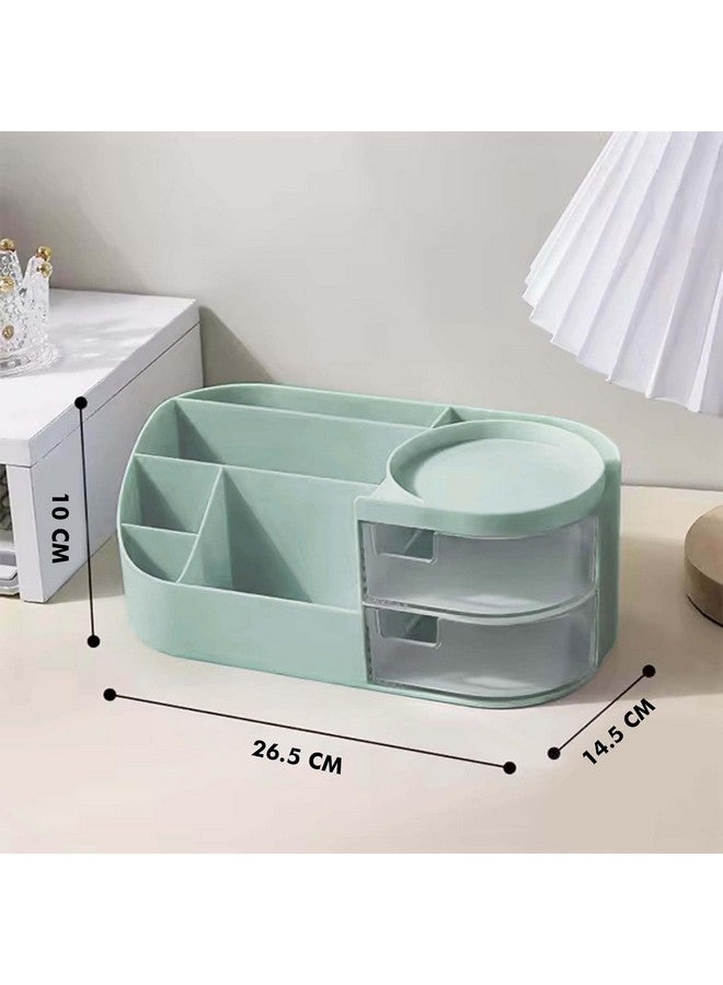 VENIVA Makeup Organizer | Makeup Box For Storage | Make Up, Cosmetic, Skincare Organiser For Women | Elegant Makeup Vanity With Transparent Drawer (Green) - Image 2