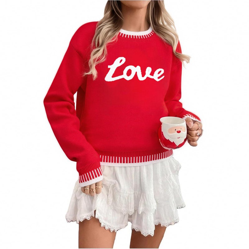 LUKYCILD Valentines Sweater Women Love Heart Sweatshirt Valentine Day Love Sweaters Cute Knitted Long Sleeve Pullover Tops Red - Image 1