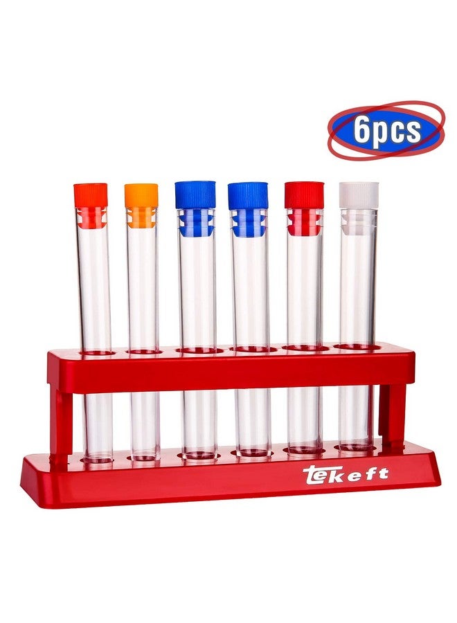 TEKEFT Set Of 6 Assorted Color Plastic Test Tube Set With Caps And Rack Scientific Experiment(1 Set) - Image 2