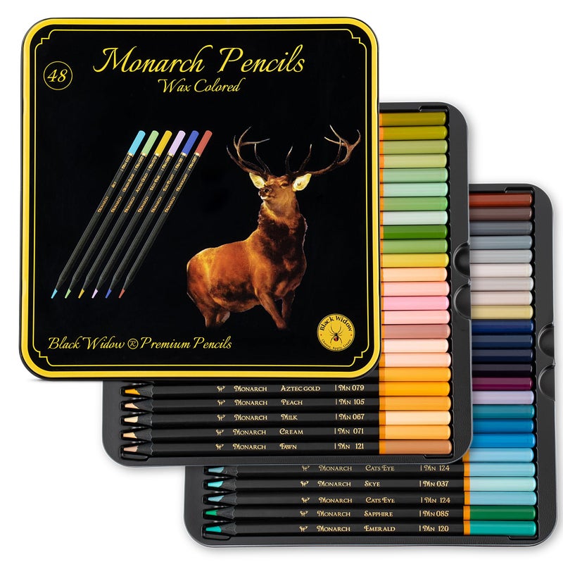 Black Widow Monarch Colored Pencils For Adult Coloring - 48 Coloring Pencils With Smooth Pigments - Best Color Pencil Set For Adult Coloring Books And Drawing. - Image 1