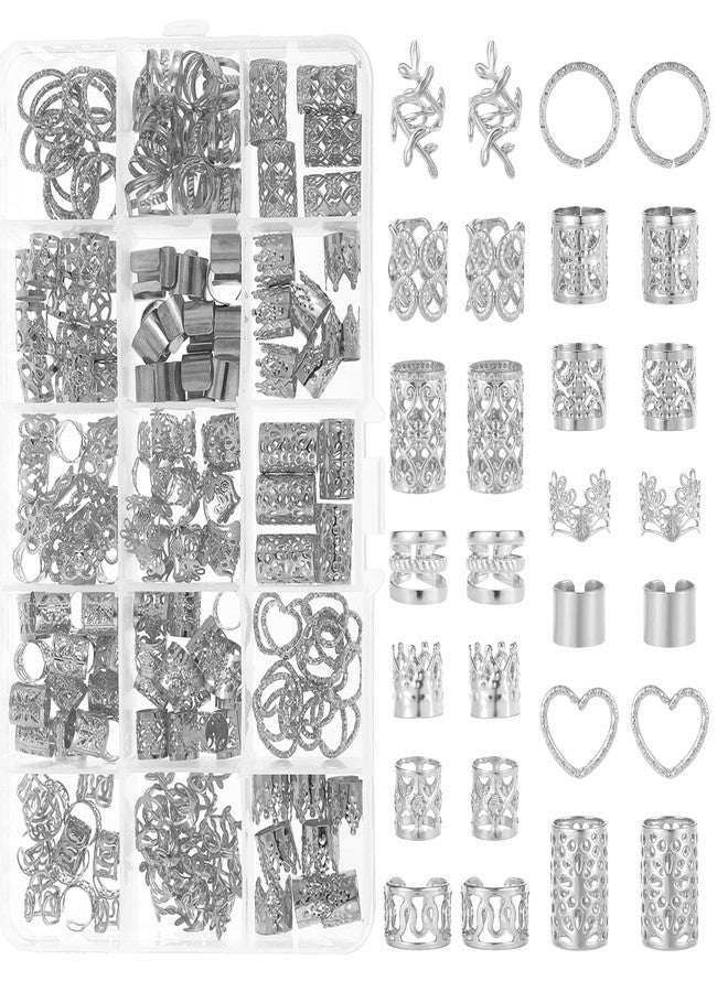 Nogeqi 190PCS Silver Hair Jewelry for Braids, Metal Hair Charms Cuffs Rings Clips, Silver Loc Jewelry for Women Men Dreadlock Accessories Decorations - Image 1
