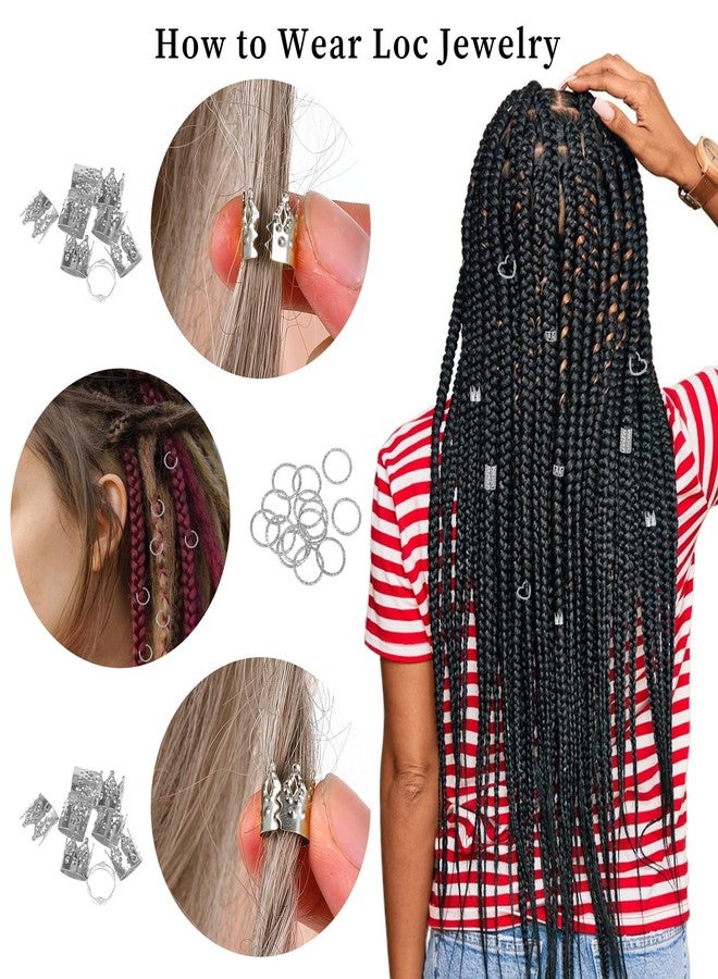 Nogeqi 190PCS Silver Hair Jewelry for Braids, Metal Hair Charms Cuffs Rings Clips, Silver Loc Jewelry for Women Men Dreadlock Accessories Decorations - Image 4
